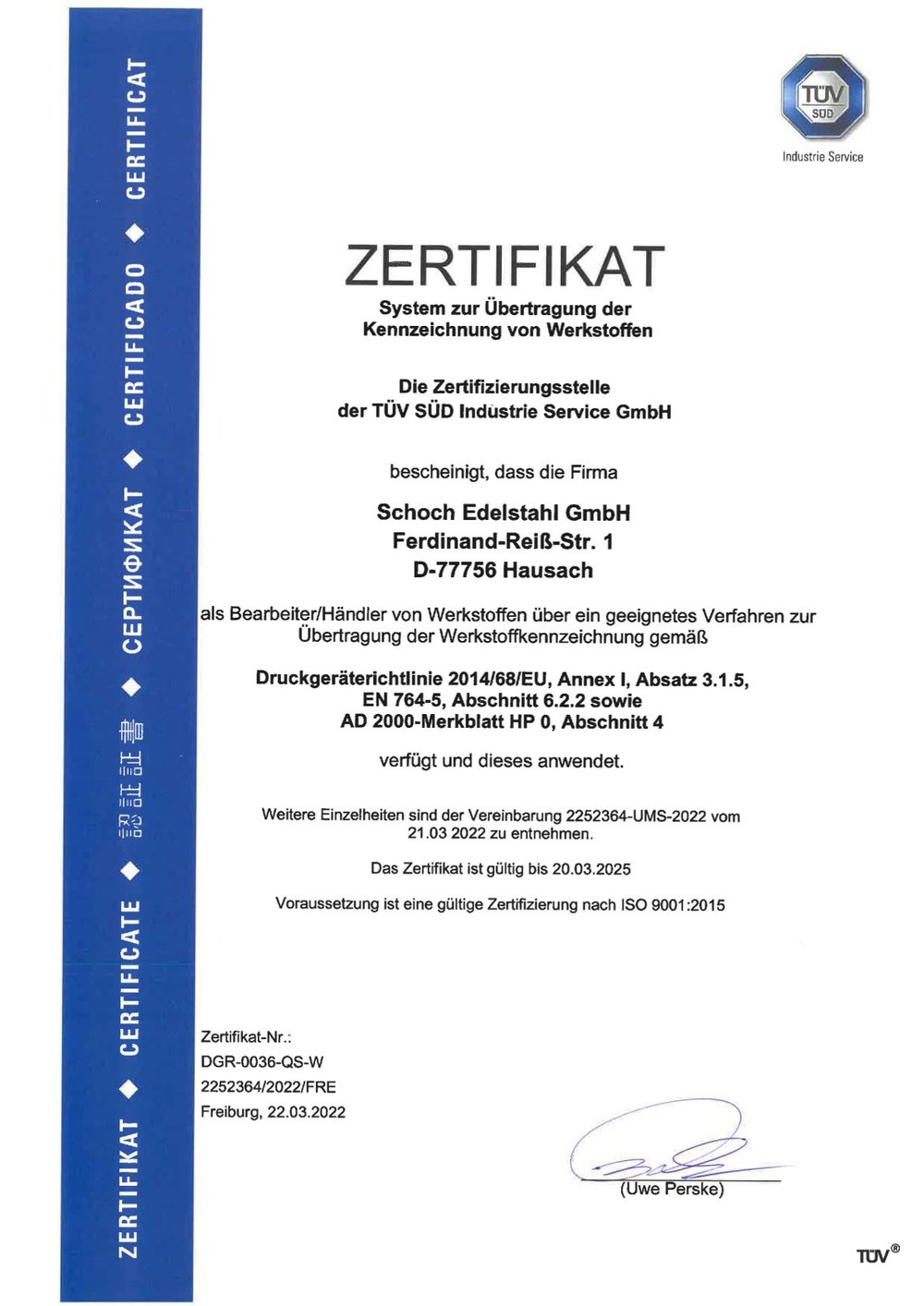 DGRL / TÜV Zertifikat